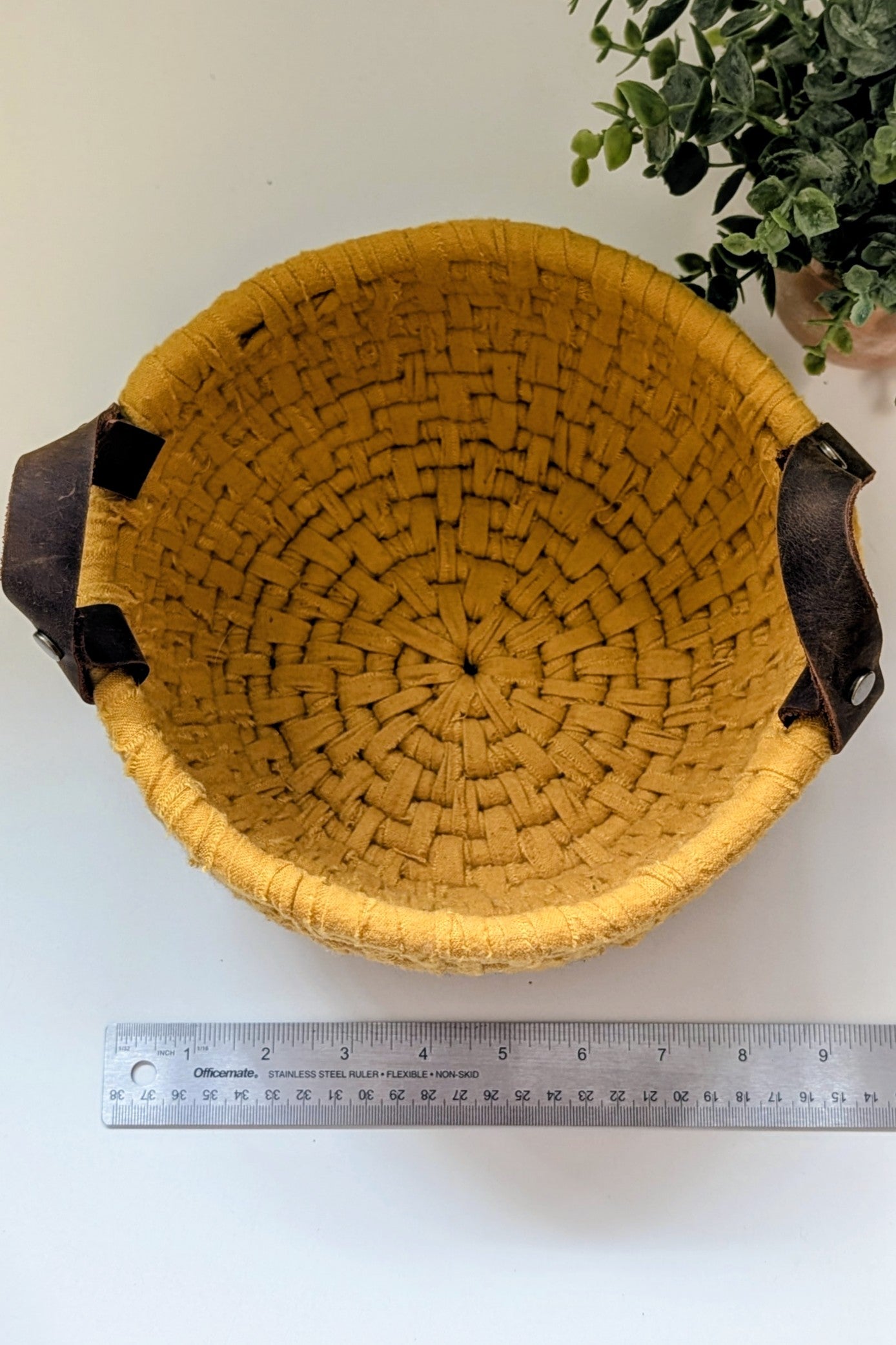 Yellow Basket With Leather Handles