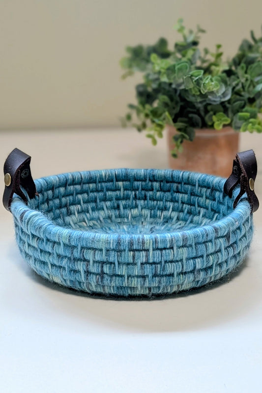 Blue Basket With Leather Handles