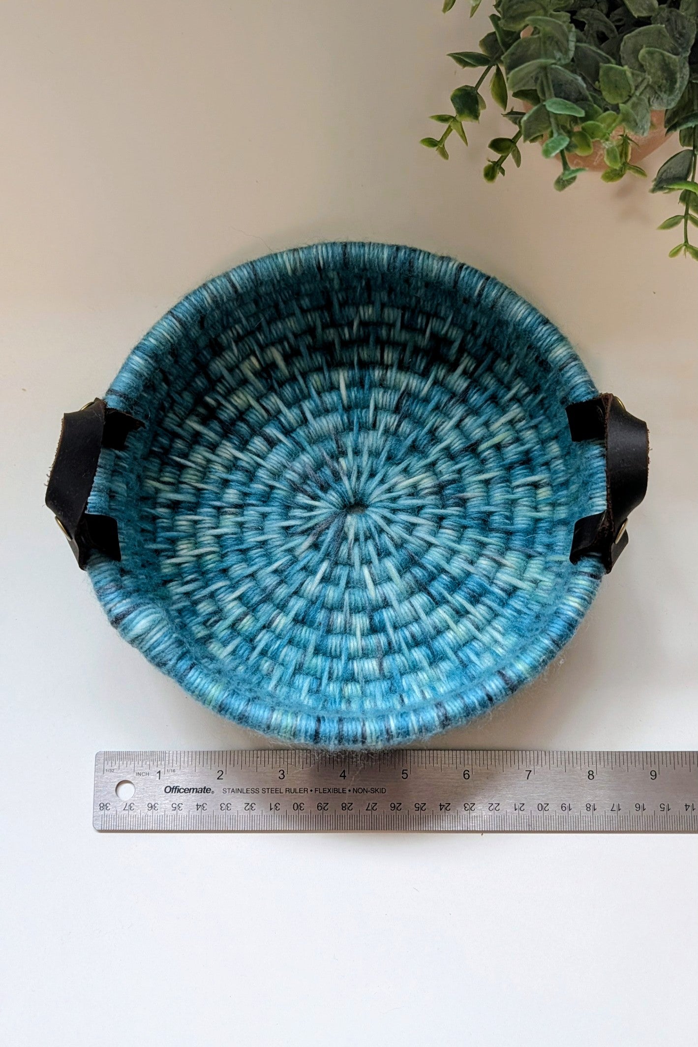 Blue Basket With Leather Handles