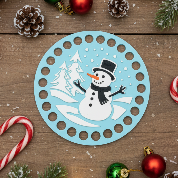 Snowman Scene Base for Basket Coiling and Crochet 5-inch