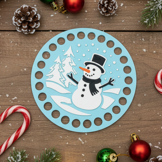 Snowman Scene Base for Basket Coiling and Crochet 5-inch